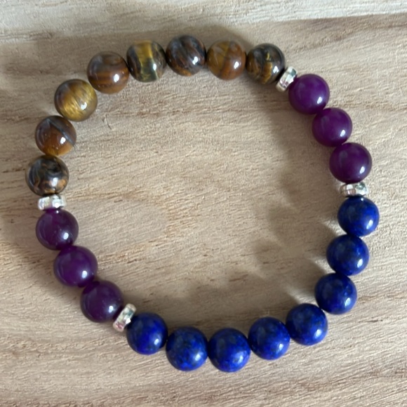 Lapis, Amethyst & Tiger Eye Stretch Bracelet, NEW - Picture 2 of 3